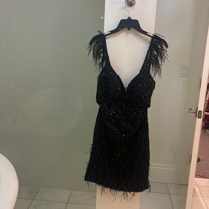 Embellished black mini dress